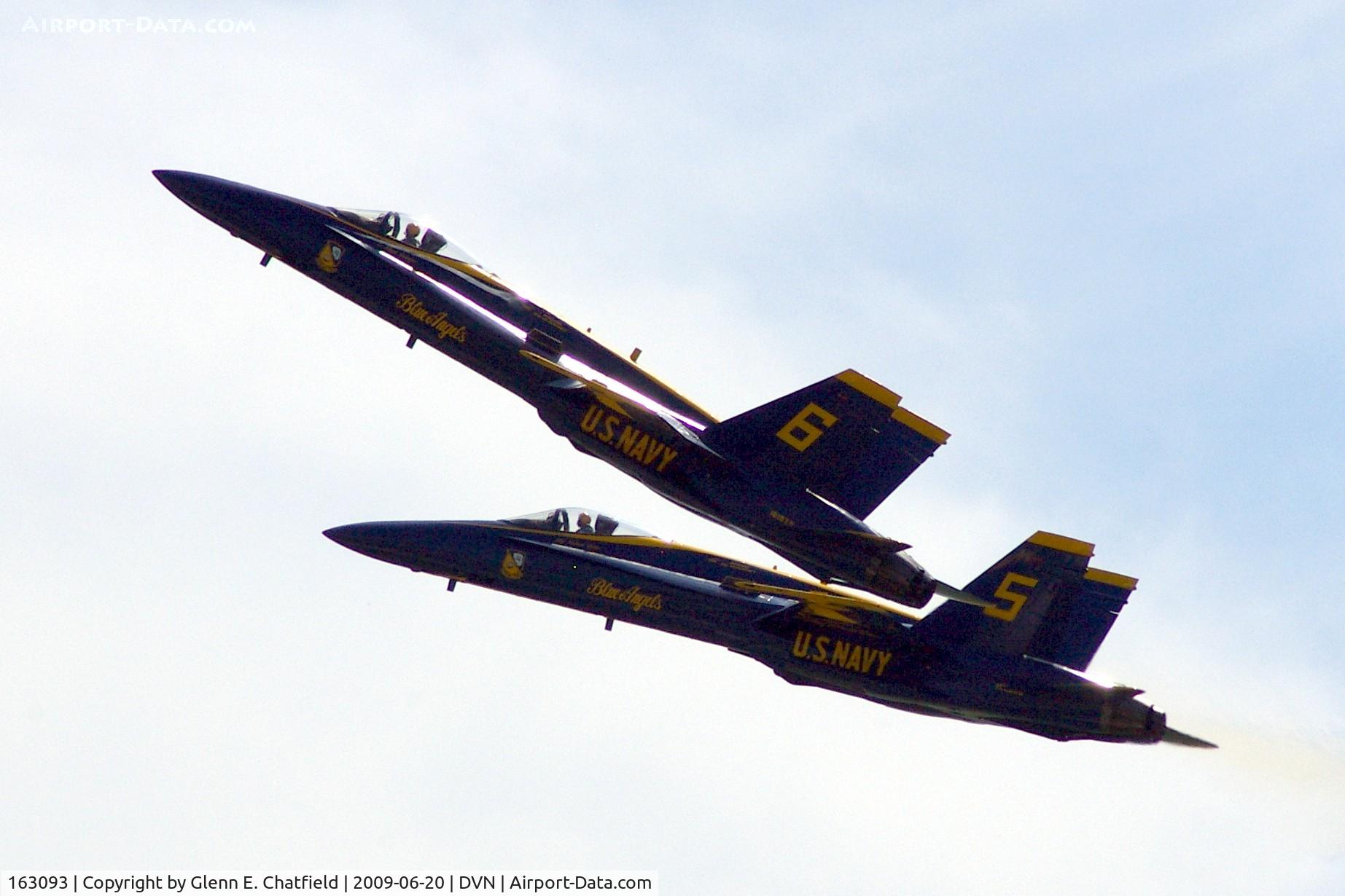 163093, McDonnell Douglas F/A-18A Hornet C/N 0475/A391, Blue Angels at the Quad Cities Air Show, and I'm shooting into the sun. #5 is 162826