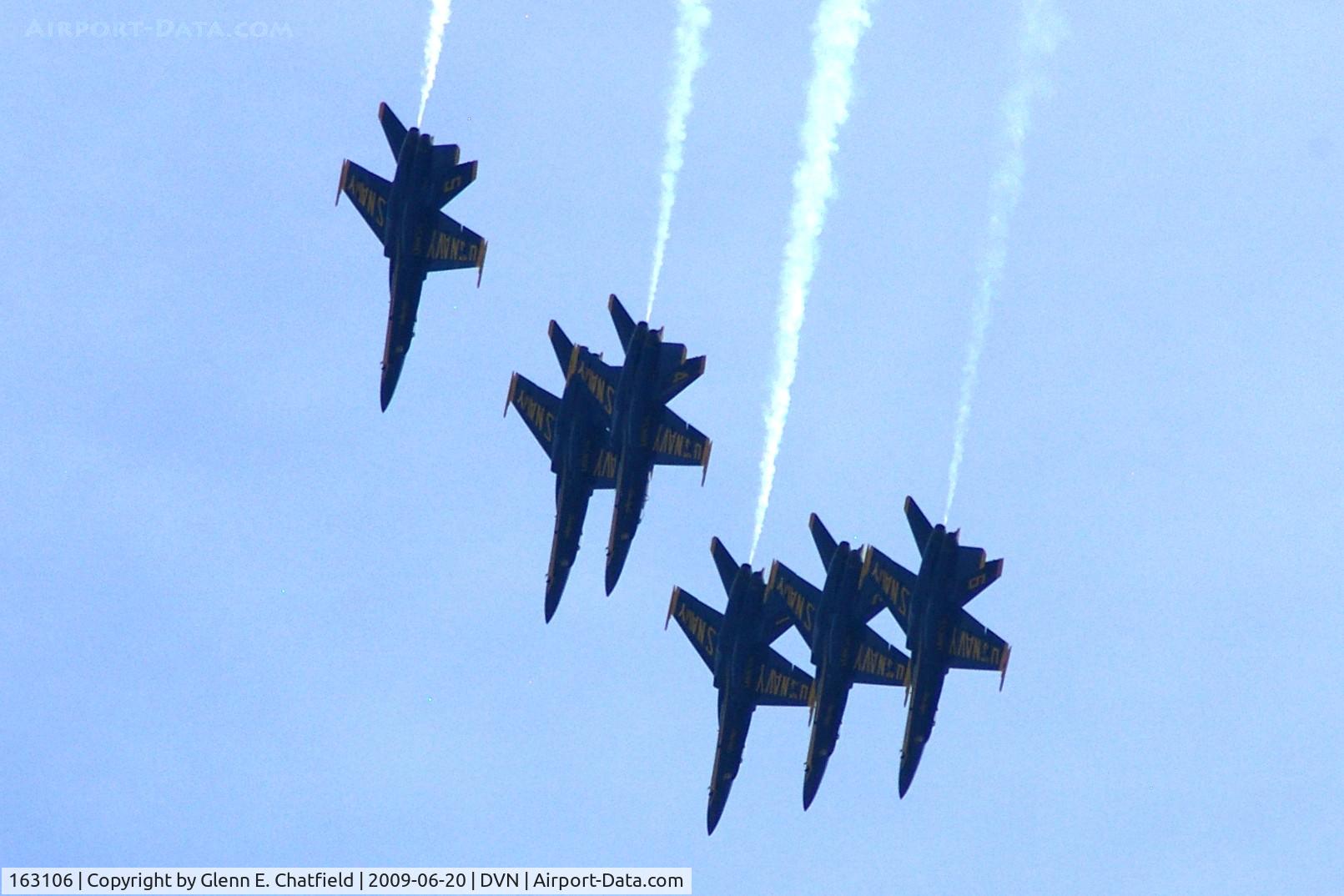 163106, McDonnell Douglas F/A-18A Hornet C/N 0495, Blue Angels at the Quad Cities Air Show, and I'm shooting into the sun. Among 161967, 163130, 161959,162826, 163093