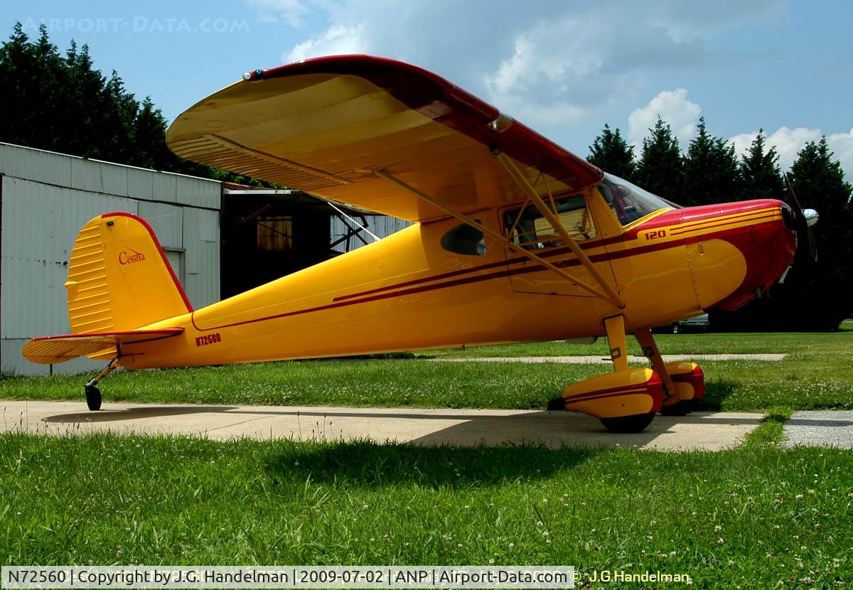 N72560, 1946 Cessna 120 C/N 9730, right nose angle at Lee Airport Annapolis MD