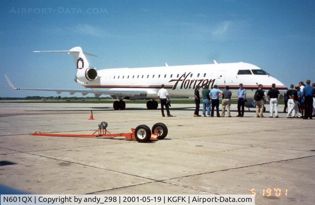 N601QX, 2000 Bombardier CRJ-701 (CL-600-2C10) Regional Jet C/N 10009, On its way from the factory in Canada to the pacific northwest, it stopped in GFK