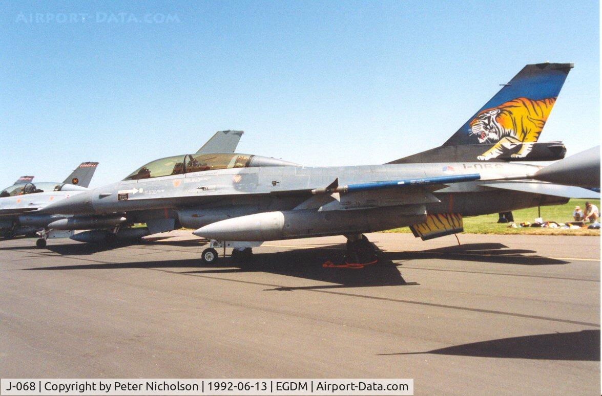 J-068, 1987 Fokker F-16B Fighting Falcon C/N 6E-37, F-16B Falcon of 313 Squadron Royal Netherlands Air Force at the 1992 Air Tattoo Intnl at Boscombe Down.