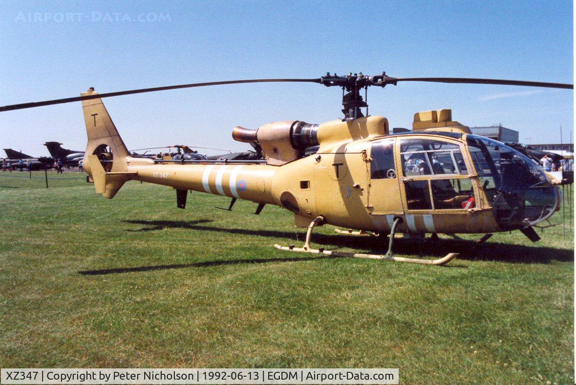 XZ347, 1978 Westland SA-341B Gazelle AH1 C/N 1713, Gazelle AH.1, callsign Army Air 387, of 664 Squadron at the 1992 Air Tattoo Intnl at Boscombe Down.