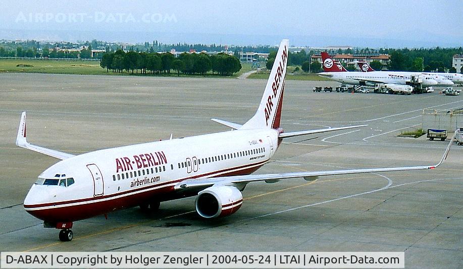 D-ABAX, 2000 Boeing 737-86J C/N 30063, Arrival from Stuttgart, full of tourists for the turkish south coast