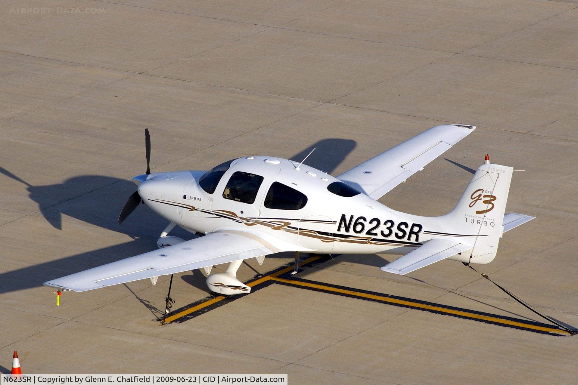 N623SR, 2007 Cirrus SR22 G3 GTS Turbo C/N 2461, Parked below the control tower on the Landmark ramp