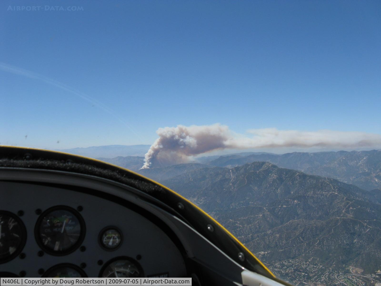 N406L, 2008 Vans RV-6 C/N 936, New Forest Fire in San Gabriel Mountains seen from N406L.