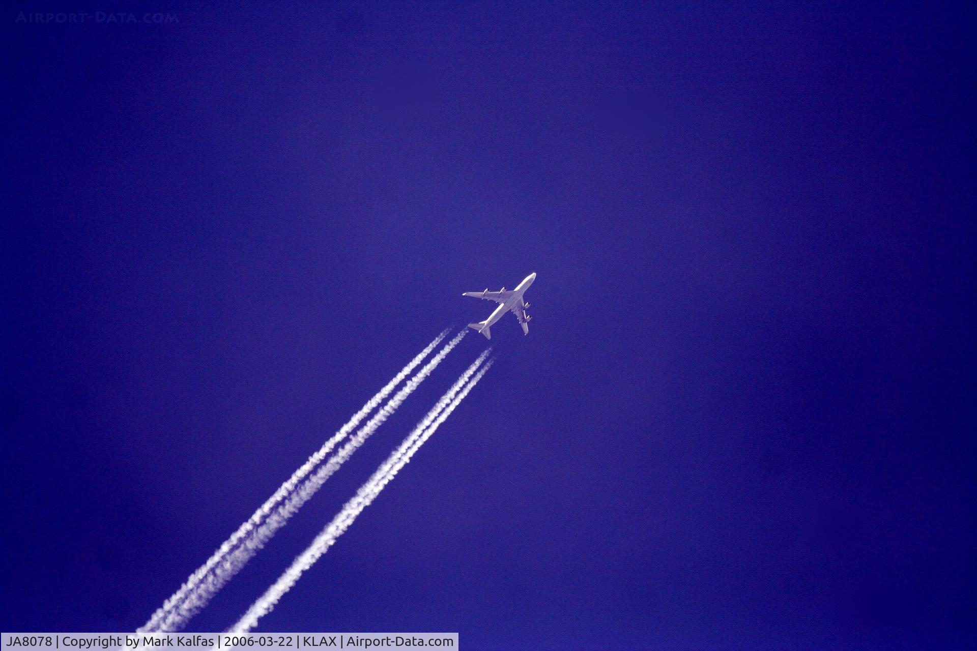 JA8078, 1990 Boeing 747-446 C/N 24870, JAL 747-446, FL 350 Eastbound over KLAX