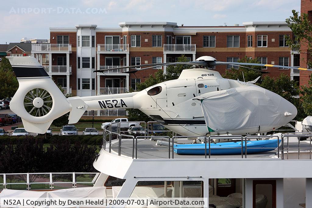 N52A, 1998 Eurocopter EC-135T-1 C/N 0074, 1998 Eurocopter Deutschland Gmbh EC135T1 N52A on the 221-ft Luxury Yacht 'White Cloud' docked at the Downtown Norfolk Waterside in Norfolk, Virginia.