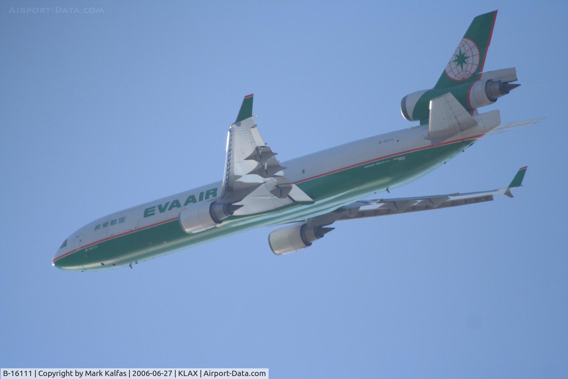 B-16111, 1998 McDonnell Douglas MD-11F C/N 48787, Eva MD-11F, B-16111 with a very early left turn after departing 25L KLAX.