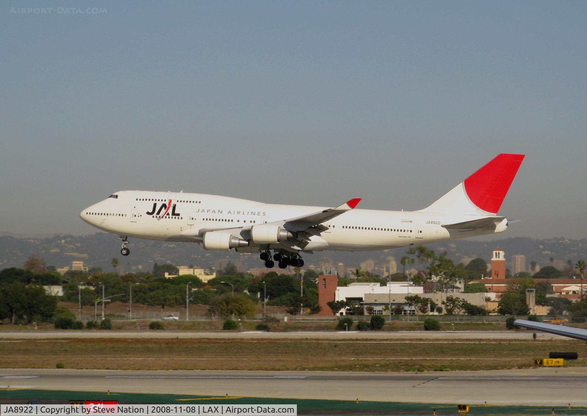 JA8922, 2001 Boeing 747-446 C/N 27646, JAL Boeing 747-446, c/n: 27646 landing @ LAX 18.11.08