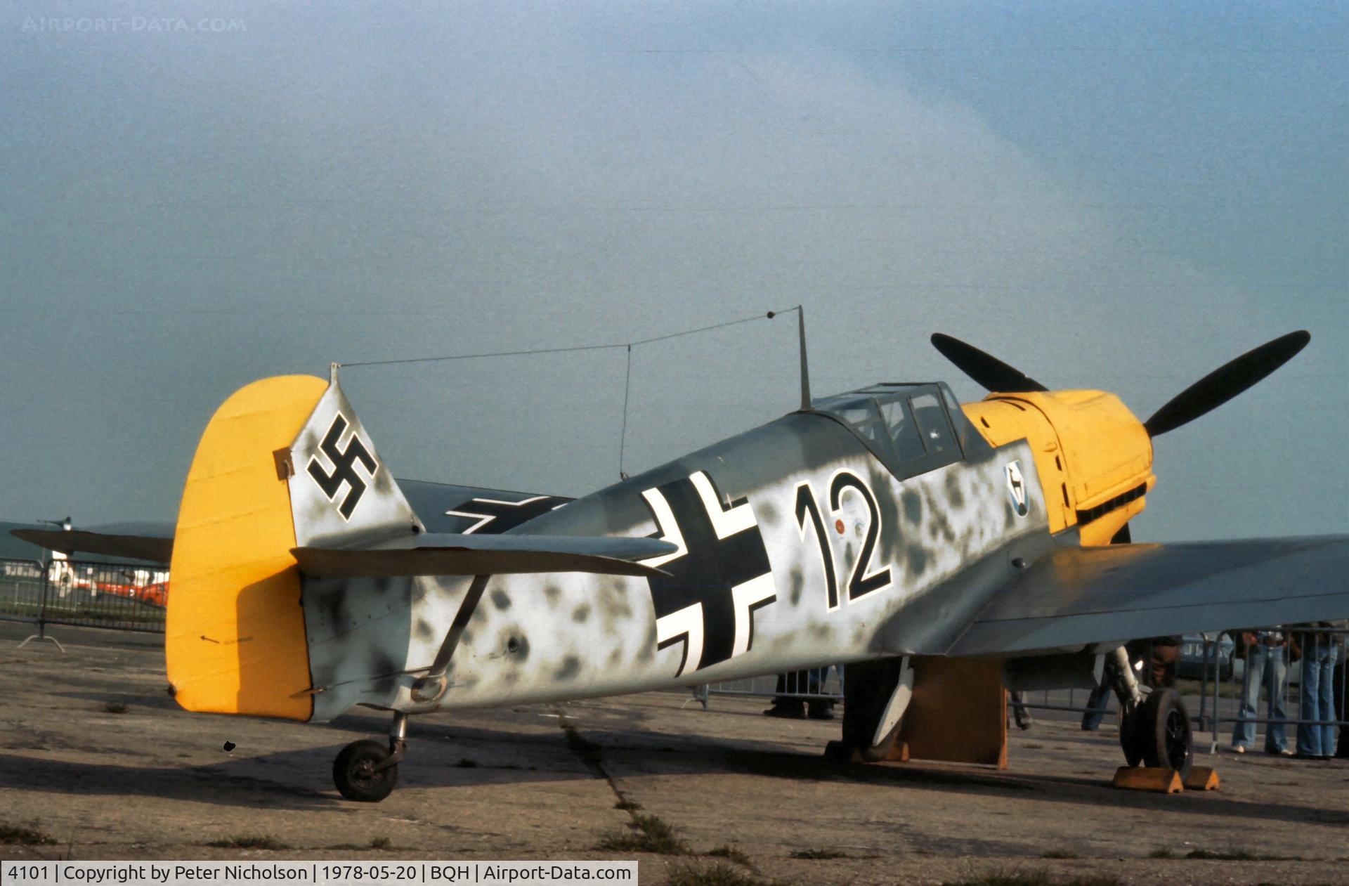 4101, 1940 Messerschmitt Bf-109E-3/B C/N 4101, Another view of Black 12 of the RAF Museum on display at the 1978 Biggin Hill Air Fair.