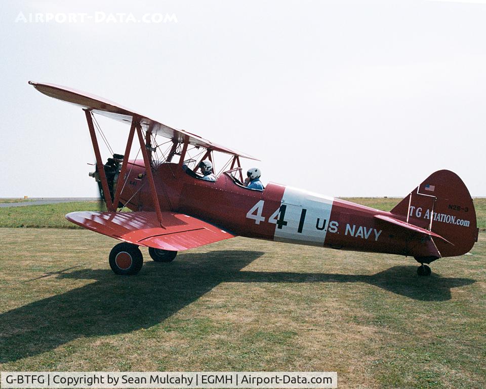G-BTFG, 1940 Boeing A75N1 C/N 75-3441, G-BTFG, Boeing Stearman in US Navy colours (with me in the front seat), at Manston Airport c2007, Kent, UK