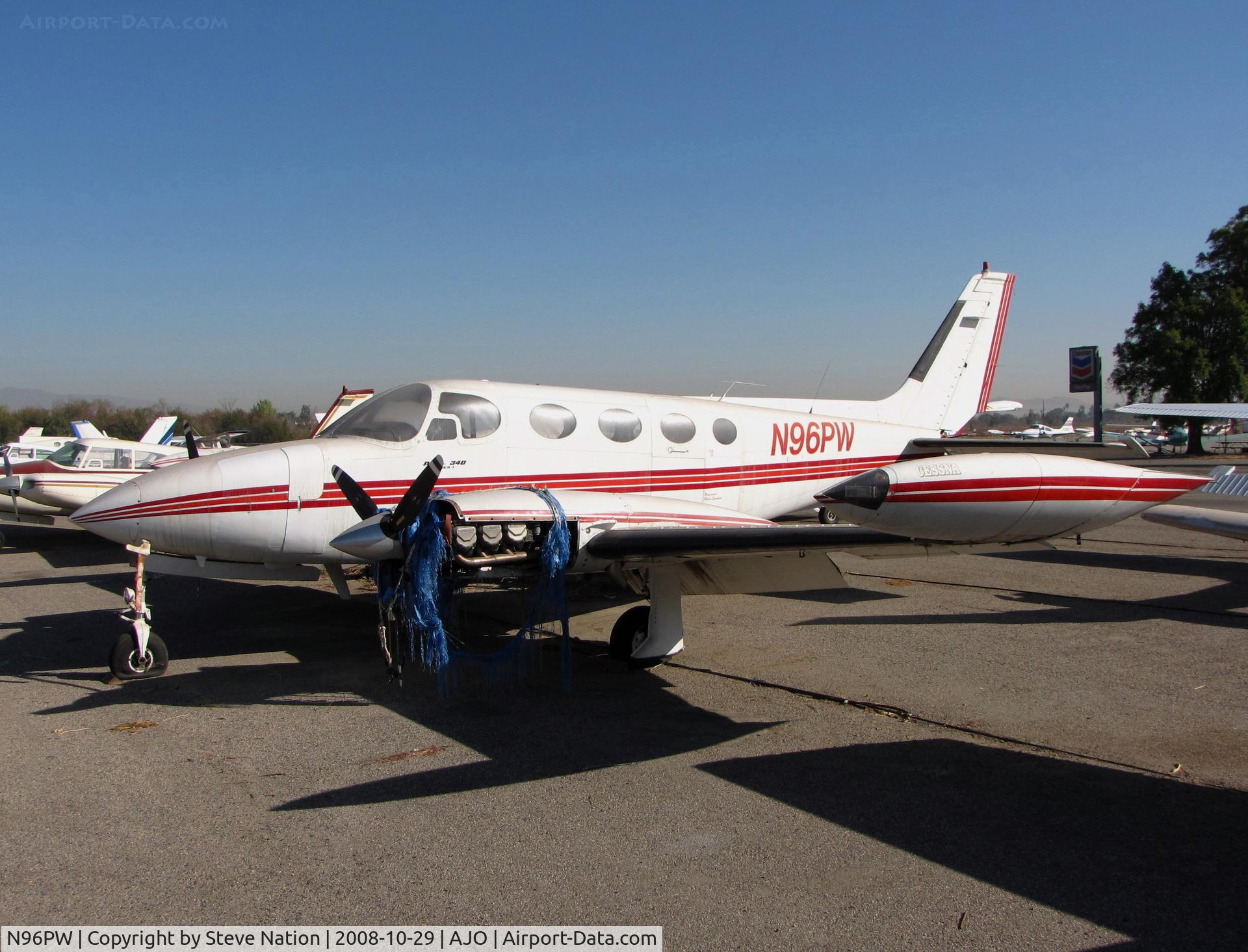 N96PW, 1972 Cessna 340 C/N 340-0085, 1972 Cessna 340 minus cowling @ Corona Airport, CA