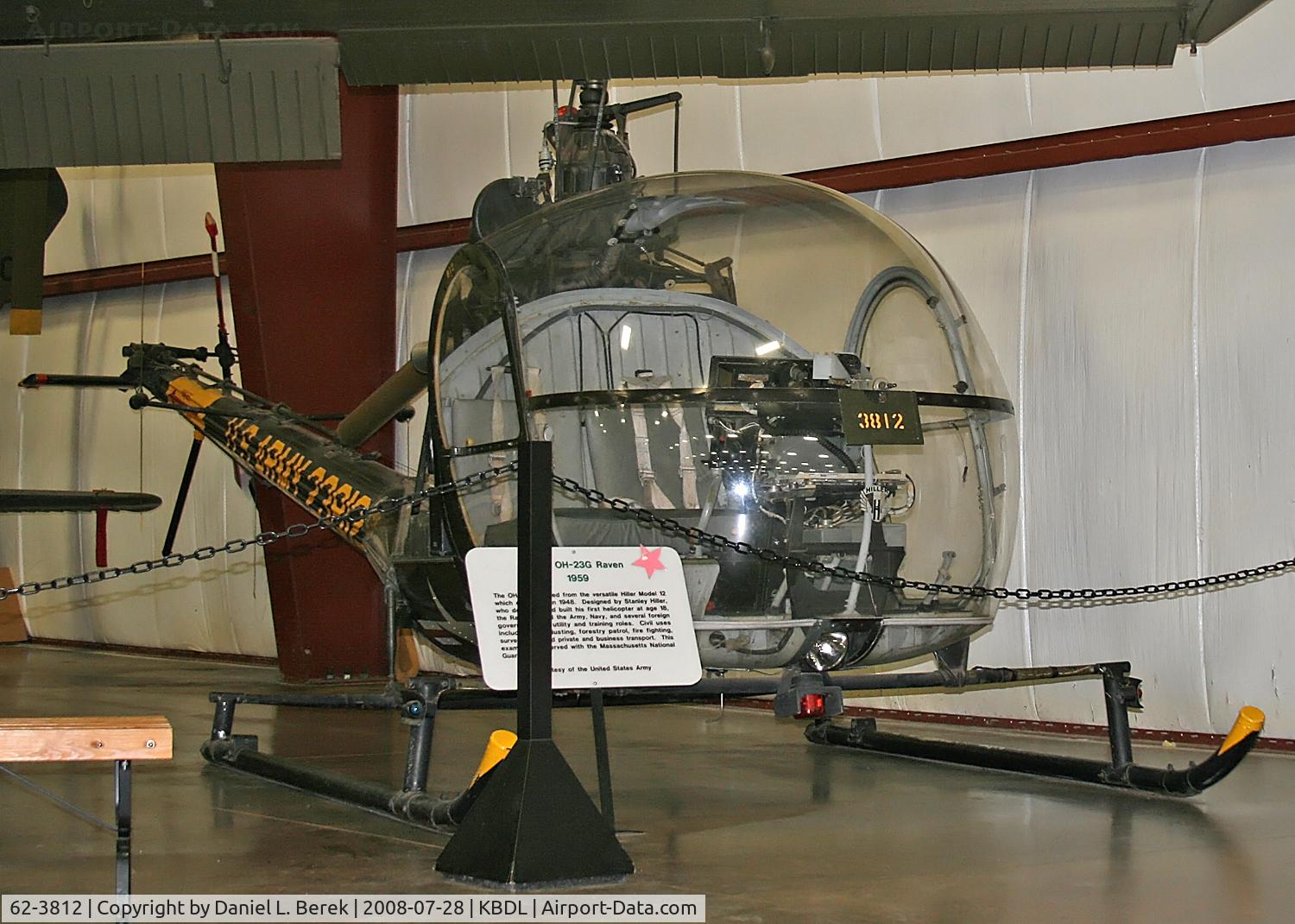 62-3812, 1962 Hiller OH-23G Raven C/N 1460, Easily confused with the Bell 47G, this Hiller Raven resides at the New England Air Museum.