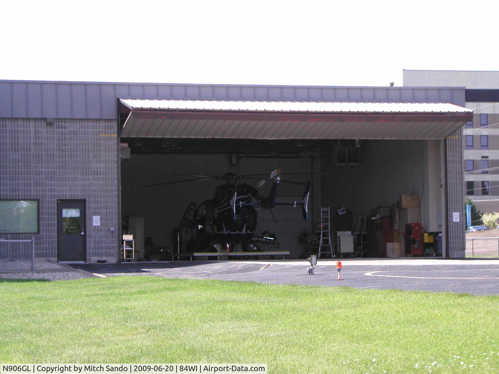 N906GL, Eurocopter-Kawasaki EC-145 (BK-117C-2) C/N 9089, MedLink AIR inside the hangar at their base at Gundersen Lutheran Medical Center.