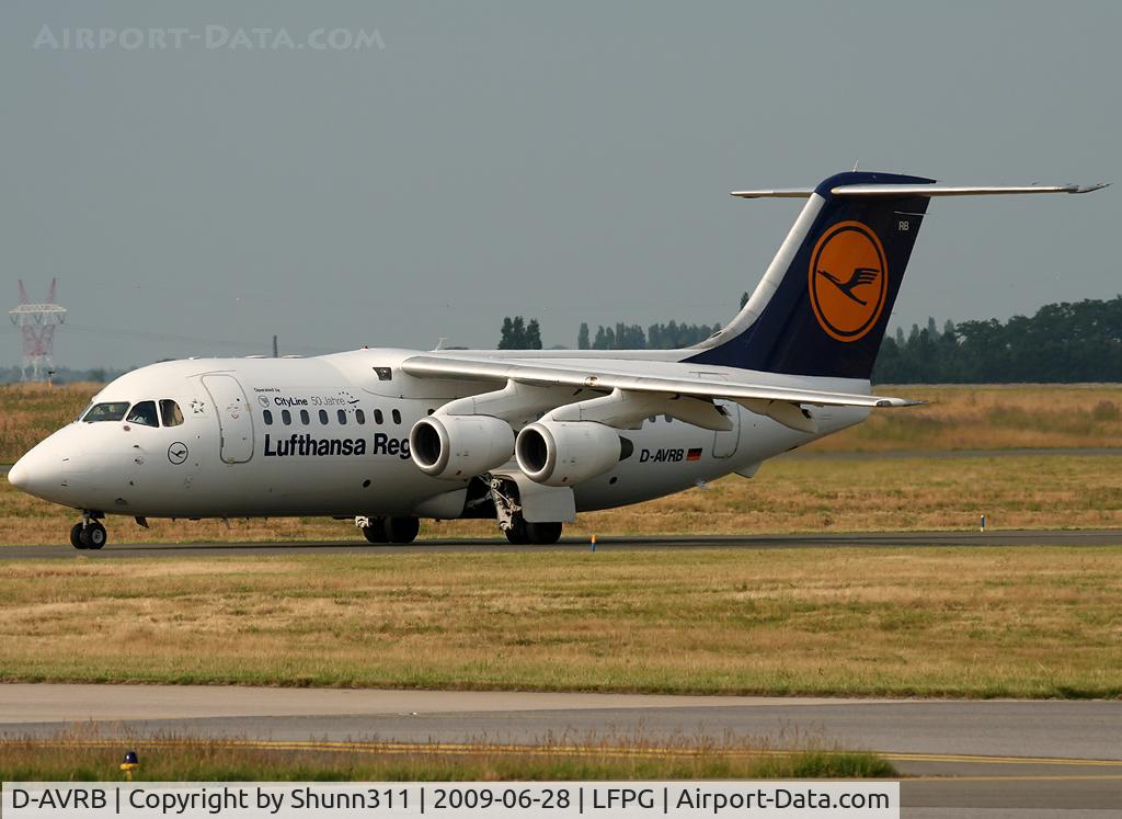 D-AVRB, 1994 British Aerospace Avro 146-RJ85 C/N E.2253, Taxiing for departure with additional '50 Jahre' sticker...
