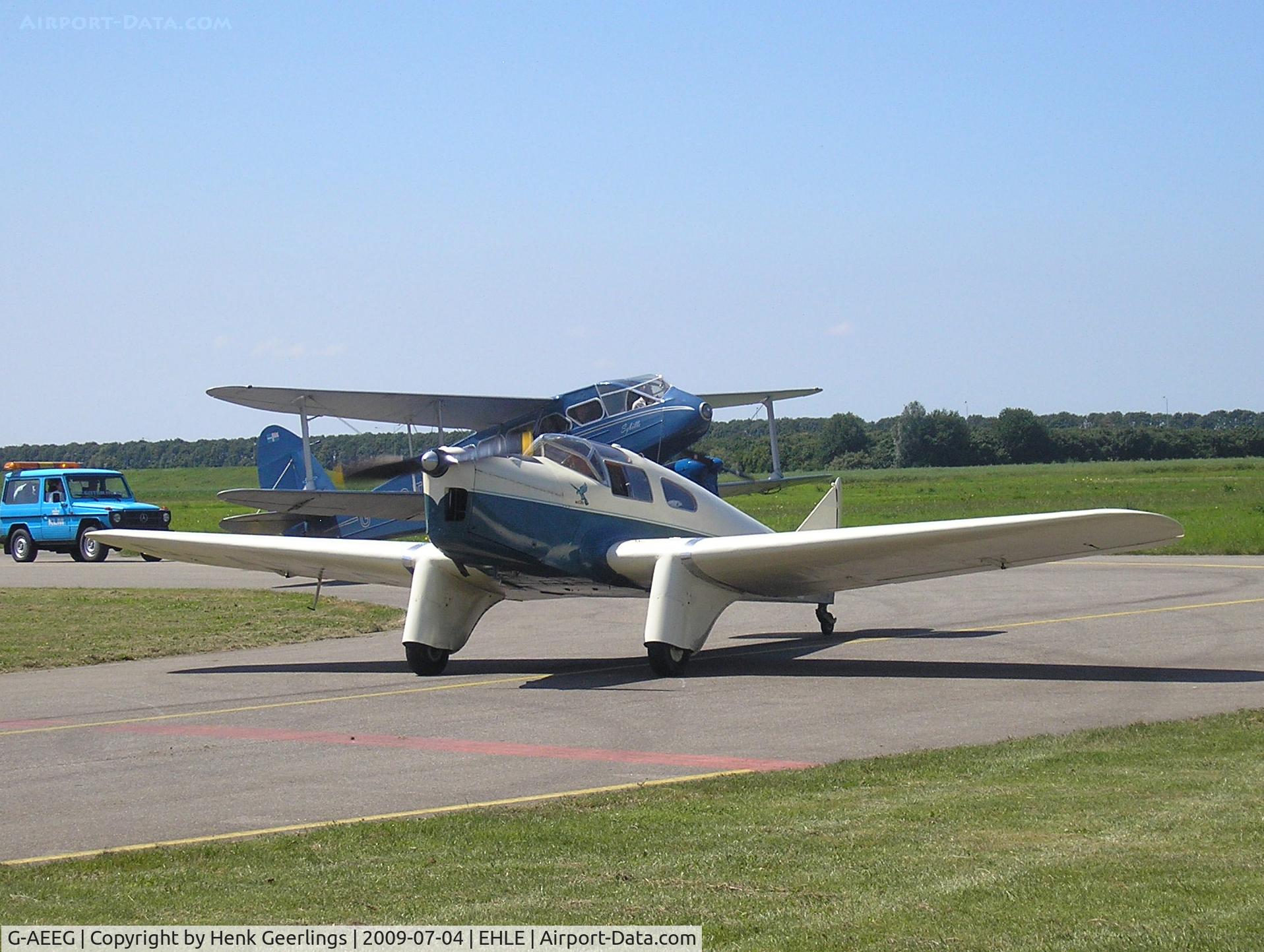 G-AEEG, 1936 Miles M-3A Falcon Major C/N 216, Aviodrome Aviation Museum at Lelystad Airport , Melbourne Race Fly In