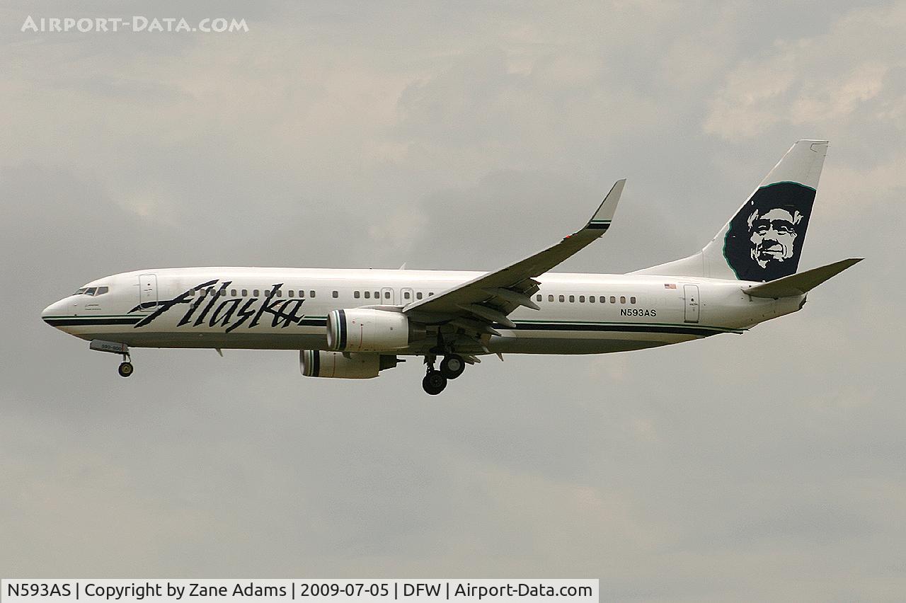 N593AS, 2008 Boeing 737-890 C/N 35107, Alaska Airlines landing at DFW