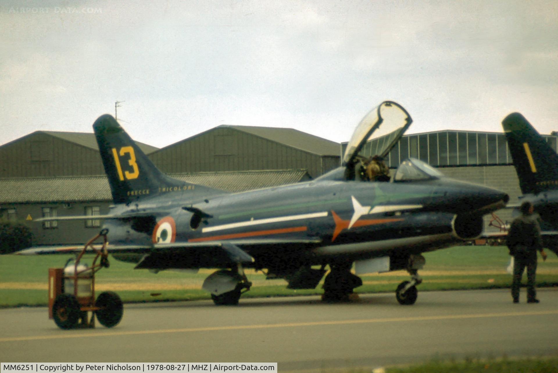 MM6251, Fiat G-91PAN C/N 17, G-91PAN of the Italian Air Force's Frecce Tricolori display team at the 1978 Mildenhall Air Fete.