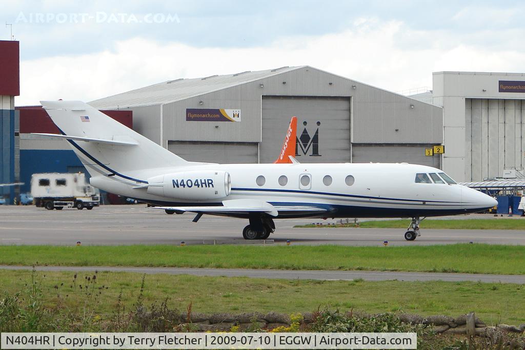 N404HR, 1985 Dassault Falcon (Mystere) 20F-5 C/N 455, Falcon 20 preparing depart Luton for its long flight back to the USA - don't get to photo too many Falcon 20s these days !!