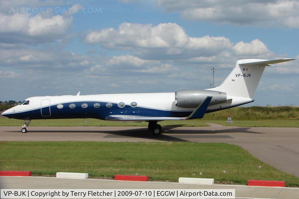 VP-BJK, 2008 Gulfstream Aerospace GV-SP (G550) C/N 5200, New Gulf 550 arriving at Luton