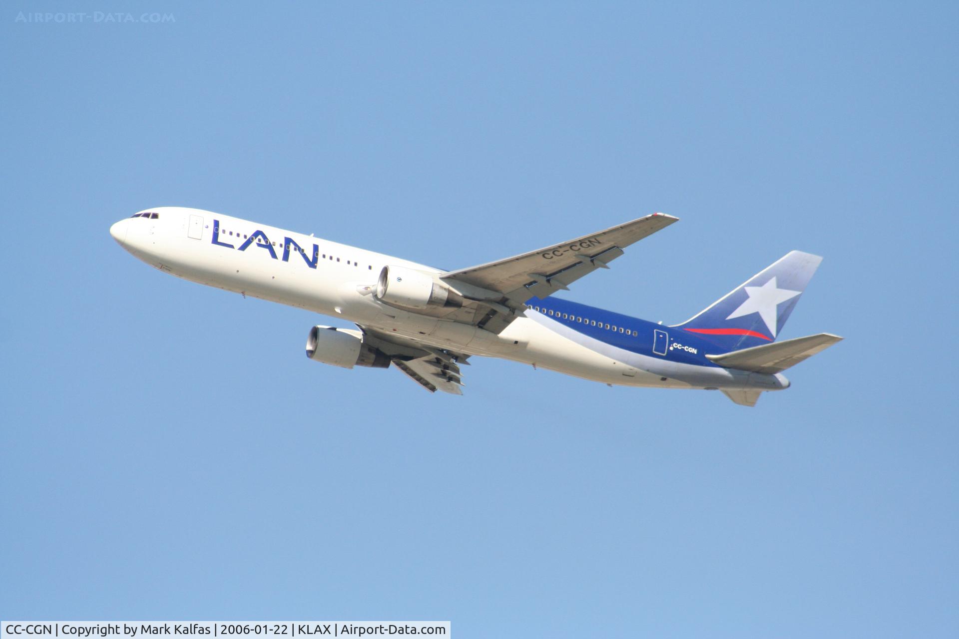 CC-CGN, 1992 Boeing 767-383/ER C/N 26544, LAN Airlines Boeing 767-383/ER, CC-CGN (cn 26544/412) departing RWY 25R KLAX
