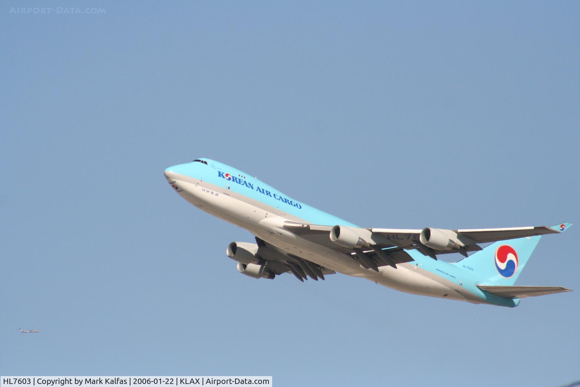 HL7603, 2005 Boeing 747-4B5F/ER/SCD C/N 34302, Korean Air Cargo 747-400F, HL7603 departing 25L KLAX
