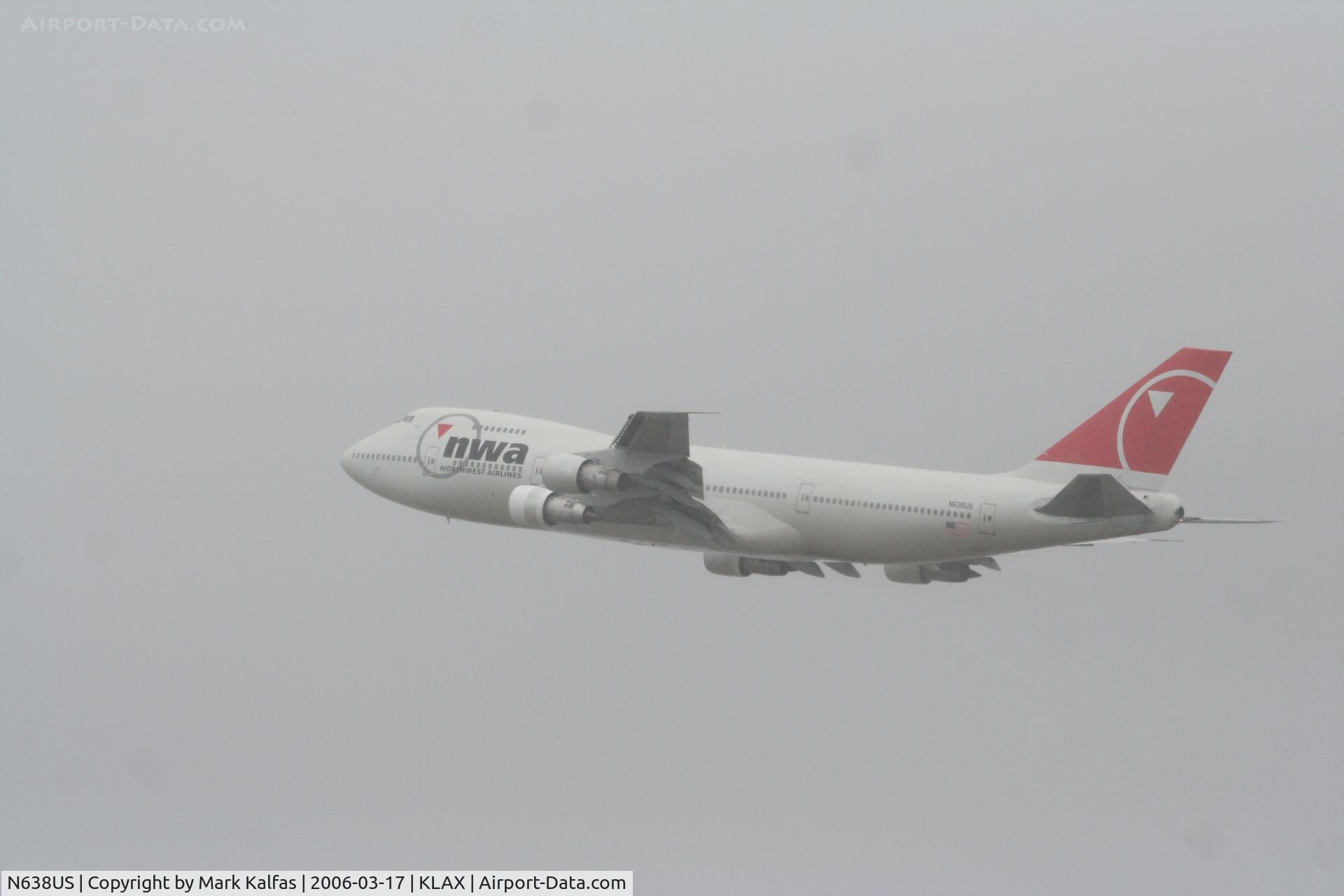N638US, 1986 Boeing 747-251B C/N 23549, Northwest Boeing 747-251B, N638US, RWY 25L departure KLAX
