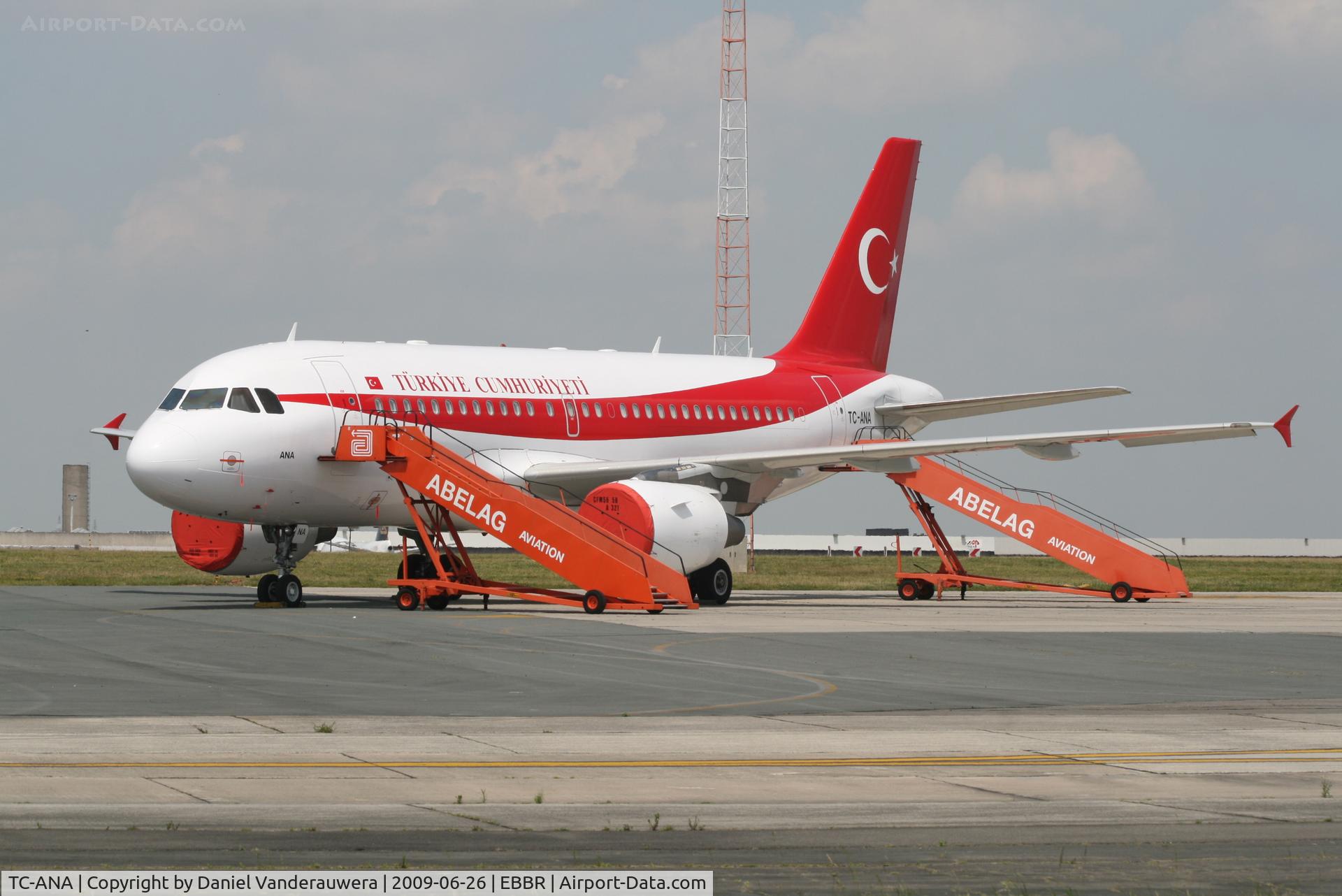 TC-ANA, 2000 Airbus ACJ319 (A319-115/CJ) C/N 1002, parked on General Aviation apron (Abelag)