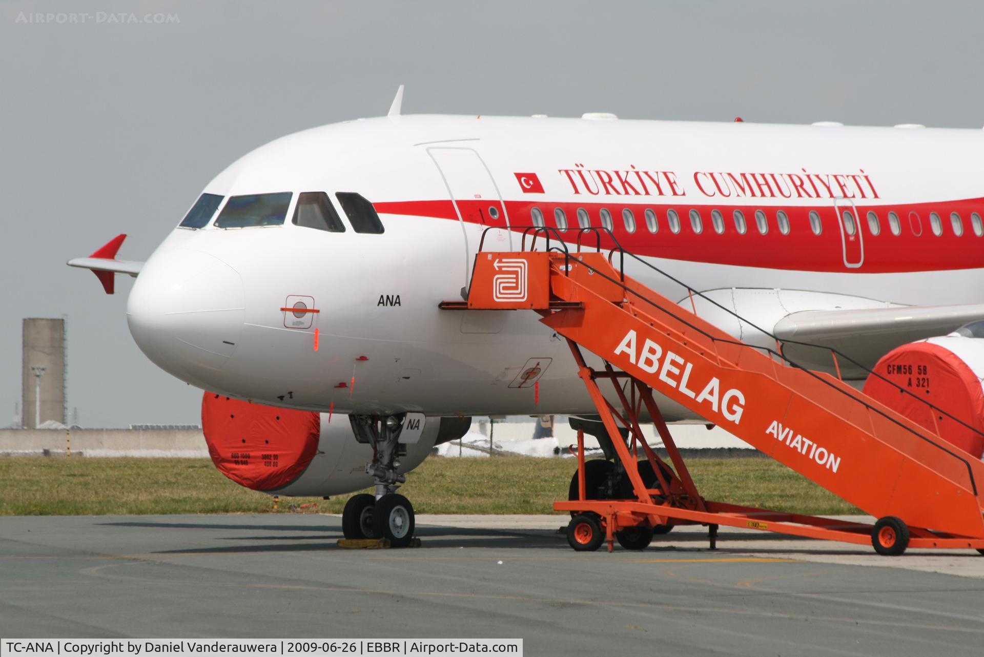 TC-ANA, 2000 Airbus ACJ319 (A319-115/CJ) C/N 1002, parked on General Aviation apron (Abelag)