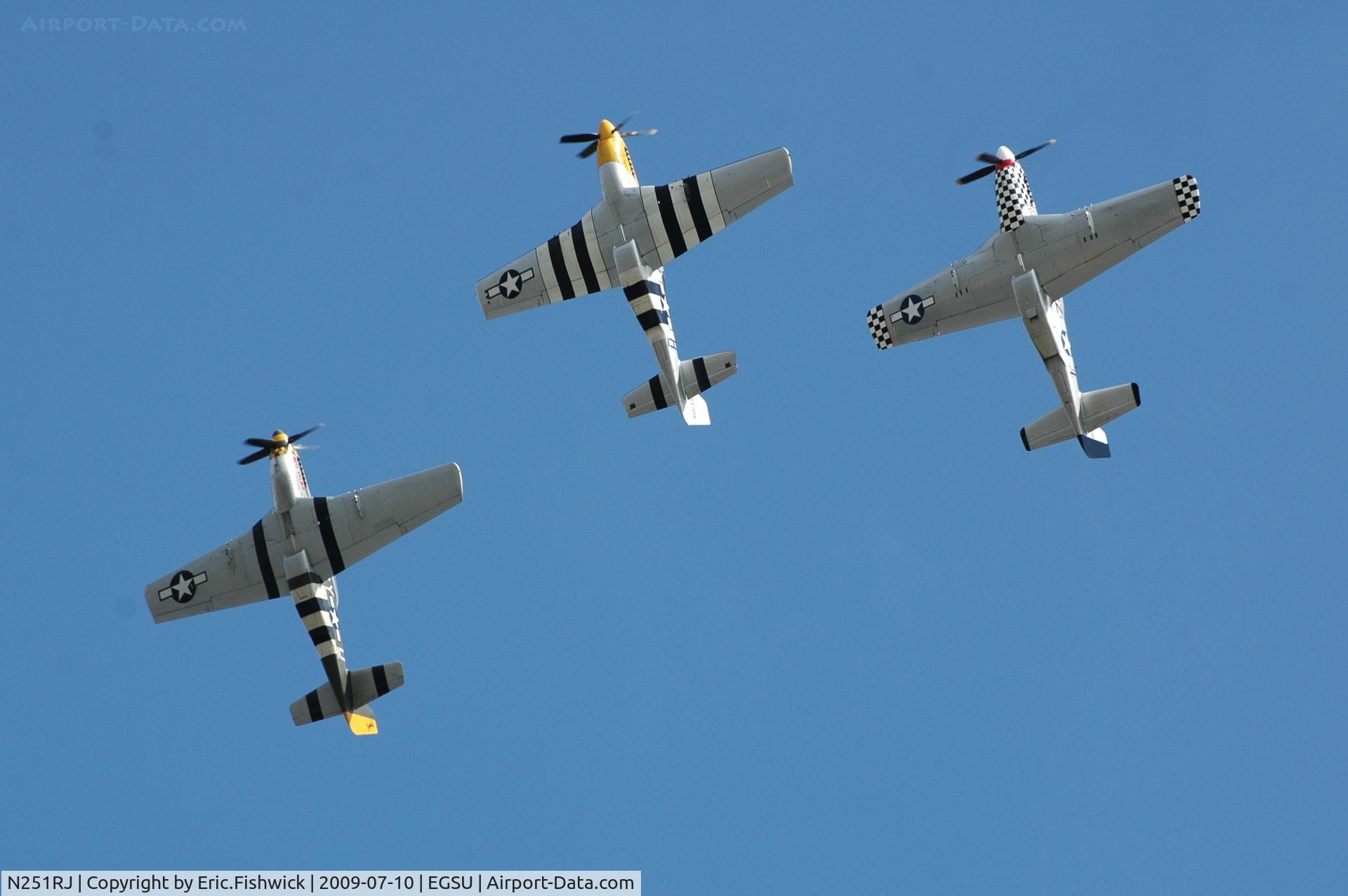N251RJ, 1944 North American TF-51D Mustang C/N 124-44703, 45. 'Miss Velma' in the left slot in 'The Horseman' routine at Duxford Flying Legends Air Show July 09