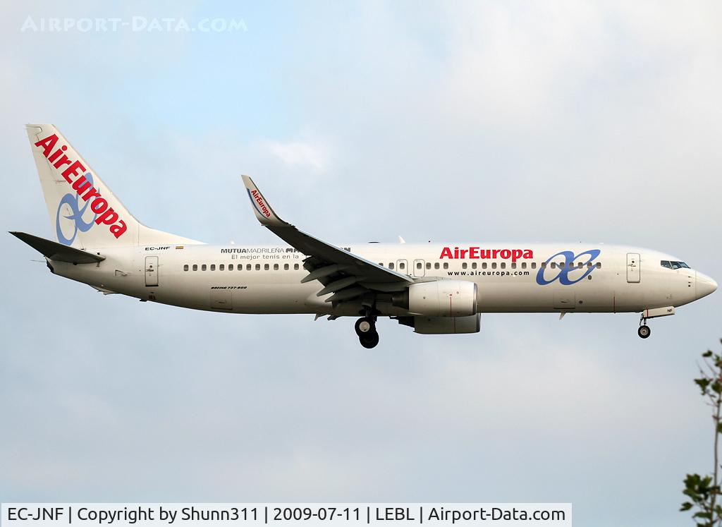 EC-JNF, 2006 Boeing 737-85P C/N 33977, Landing rwy 25R with additional titles...