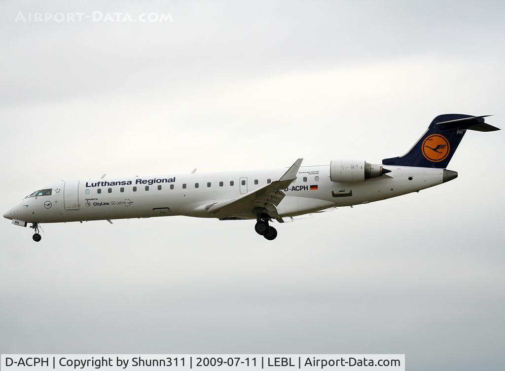 D-ACPH, 2002 Canadair CRJ-701ER (CL-600-2C10) Regional Jet C/N 10043, Landing rwy 25R with additional '50 Jahre' sticker