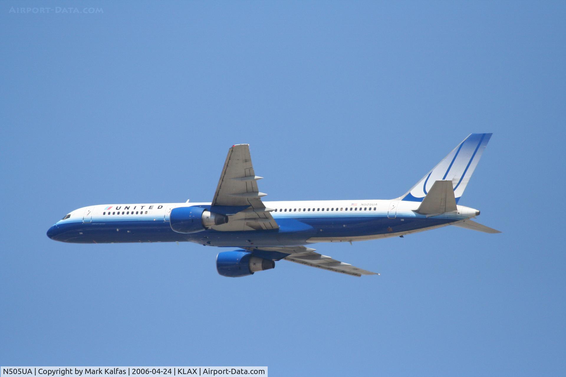 N505UA, 1989 Boeing 757-222 C/N 24626, United Airlines Boeing 757-222, N505UA departs KLAX RWY 25R