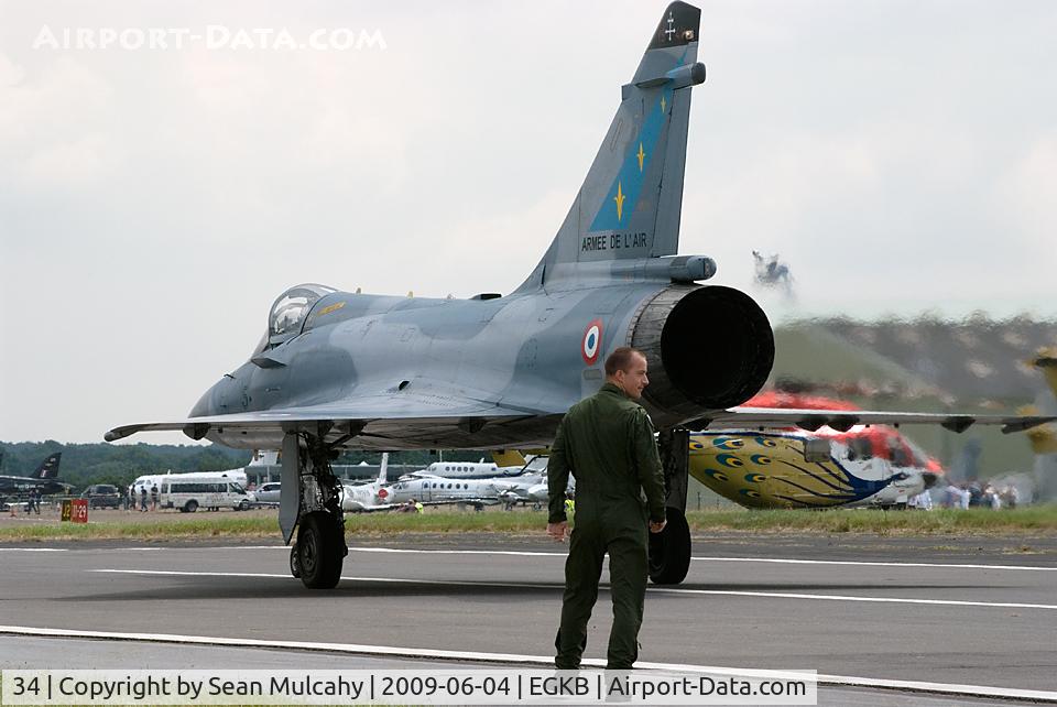 34, Dassault Mirage 2000C C/N 140, A Dassault Mirage 2000C 5-OJ of the Unit: EC02.005 'Ile de France' of the Armee de l'Air, taxis in after its stunning display during the Biggin Hill International Air Fair 2008, June 7th, Biggin Hill Airport, Kent, UK.
