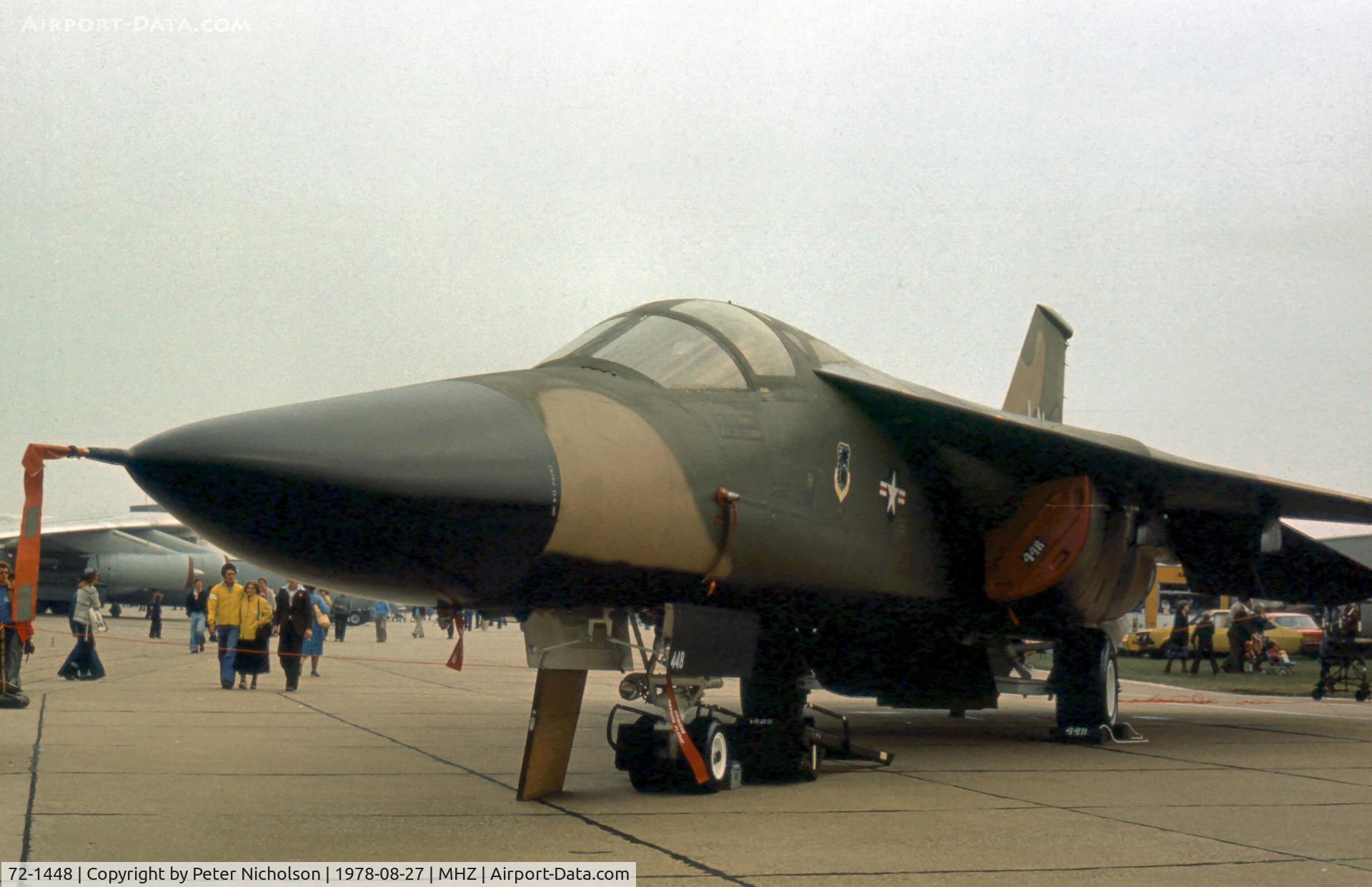 72-1448, 1972 General Dynamics F-111F Aardvark C/N E2-78, F-111F of 495th Tactical Fighter Squadron/48th Tactical Fighter Wing on display at the 1978 Mildenhall Air Fete.