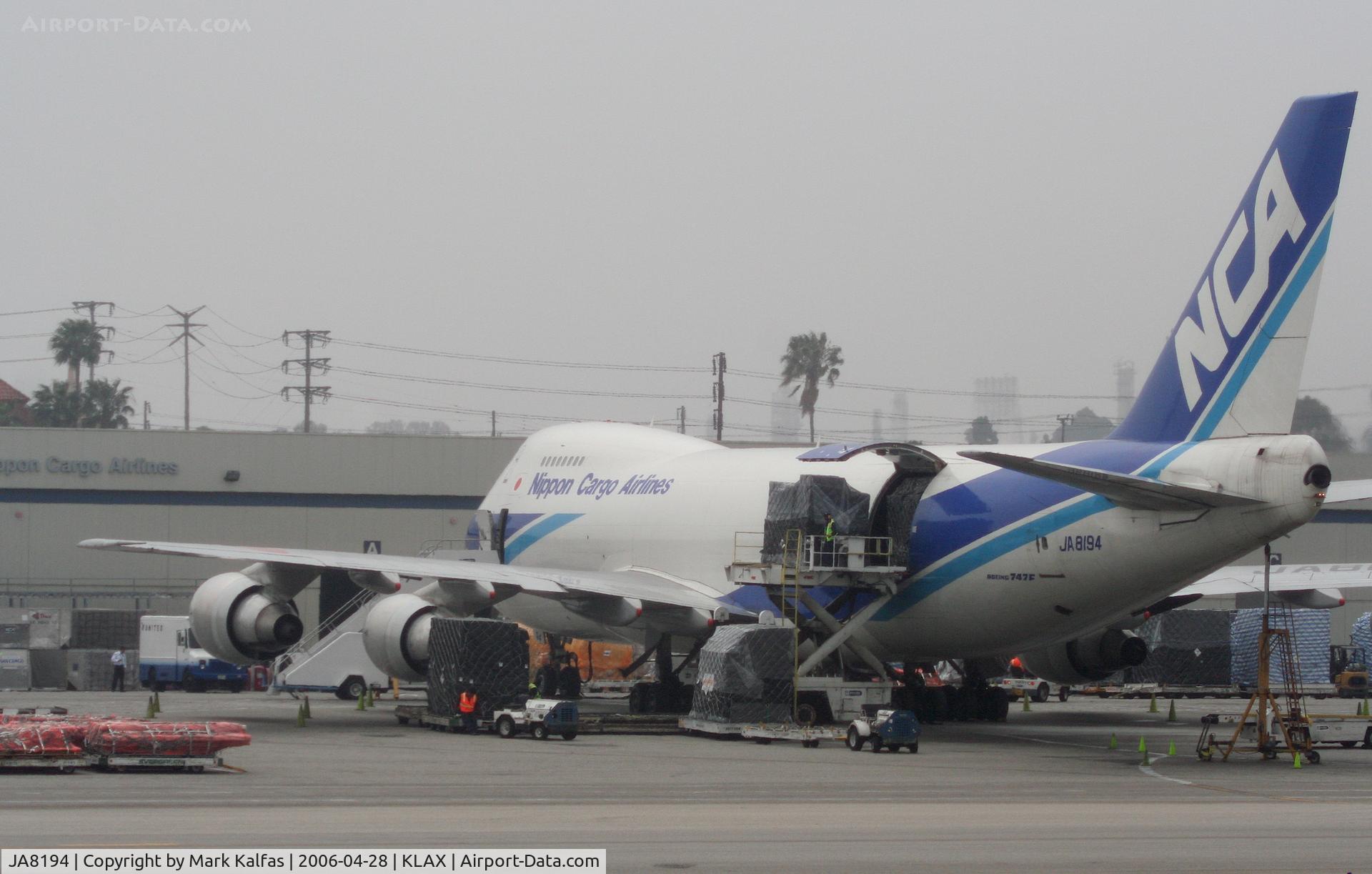 JA8194, 1991 Boeing 747-281F/SCD C/N 25171, Nippon Cargo Airlines, NCA, Boeing 747-4KZF/SCD on the ramp KLAX