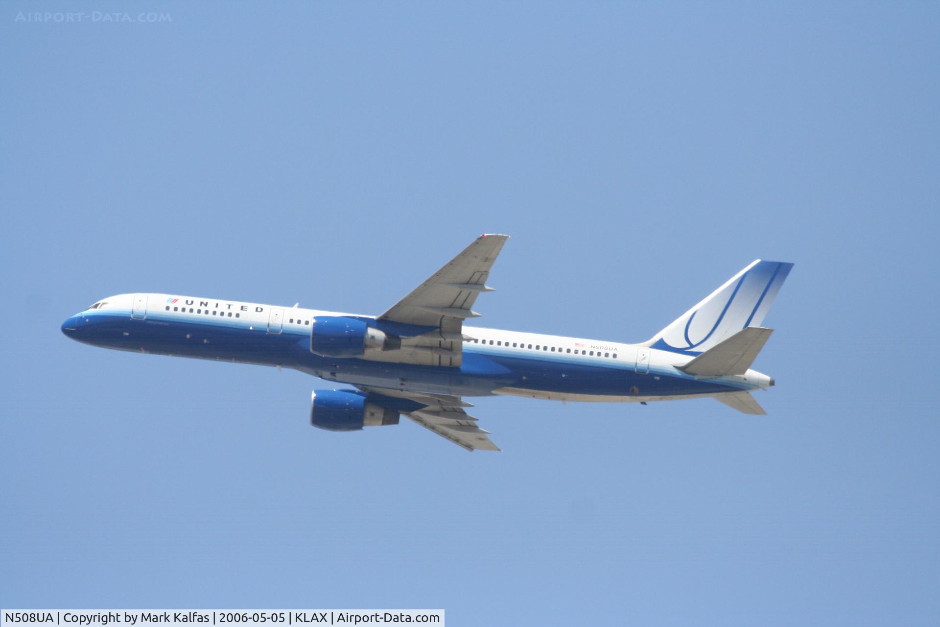 N508UA, 1990 Boeing 757-222 C/N 24744, United Airlines Boeing 757-222, N508UA departs KLAX RWY 25R