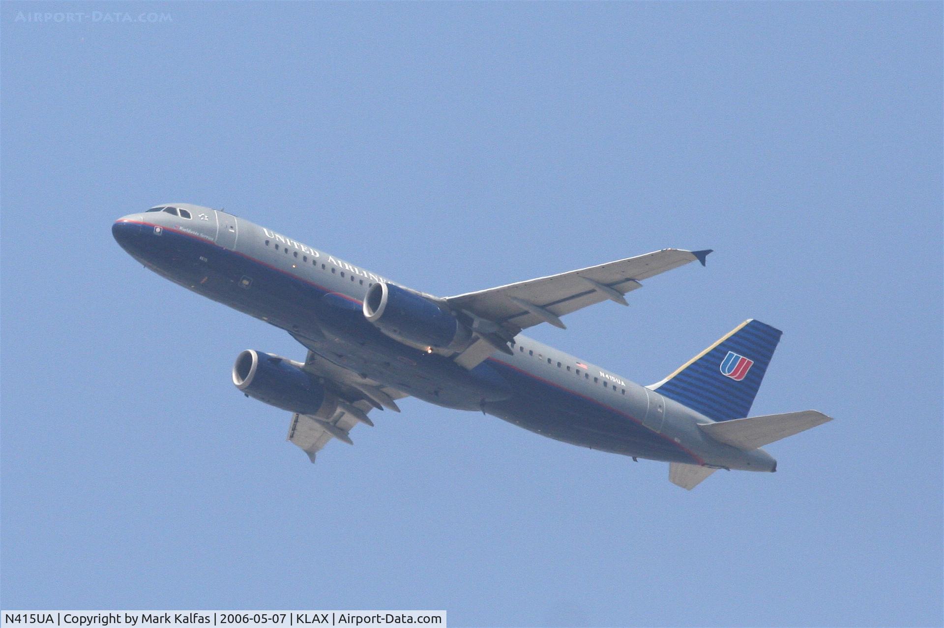 N415UA, 1994 Airbus A320-232 C/N 475, United Airlines A320-232, N415UA departs KLAX RWY 25R