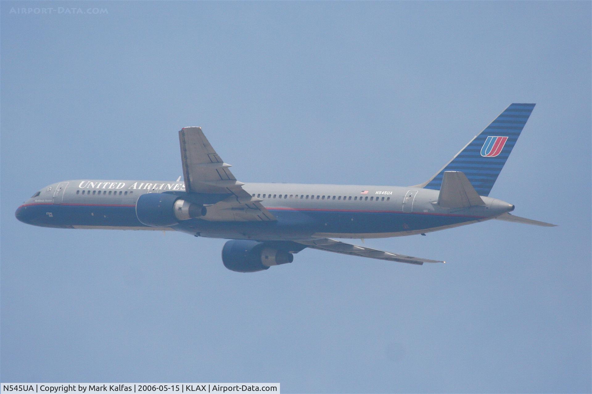 N545UA, 1991 Boeing 757-222 C/N 25323, United Airlines Boeing 757-222, N545UA departs KLAX RWY 25R