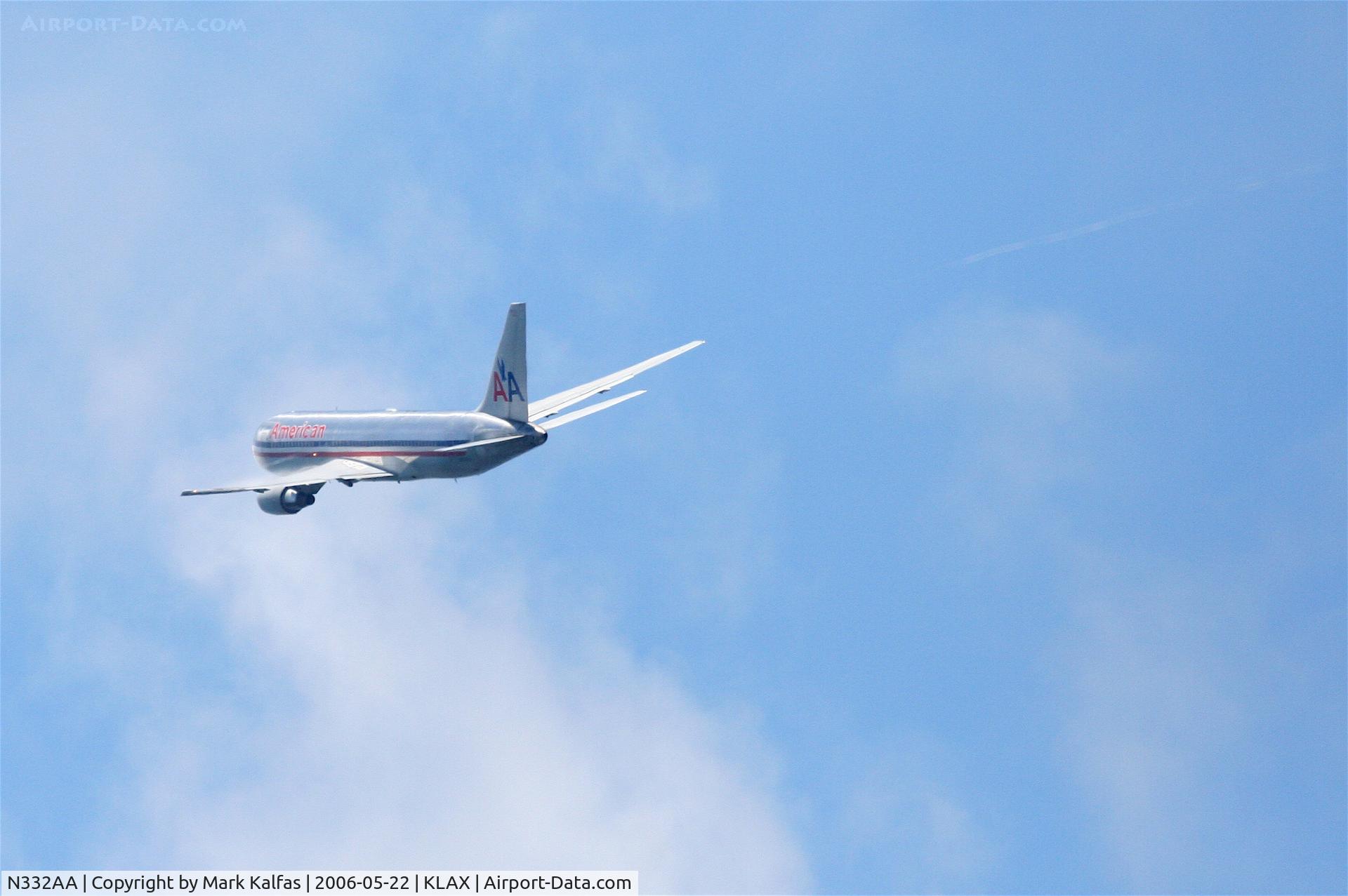 N332AA, 1987 Boeing 767-223 C/N 22331, American Airlines Boeing 767-223, N332AA, 25R departure, With a left turn at the coast.