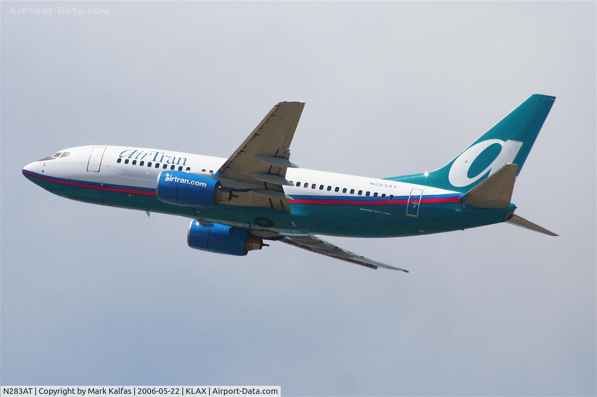 N283AT, 2006 Boeing 737-7BD C/N 34479, Air Tran Boeing 737-7BD, N283AT, 25R departure KLAX