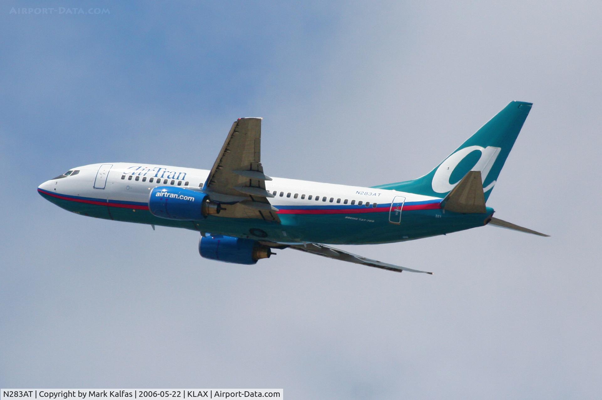 N283AT, 2006 Boeing 737-7BD C/N 34479, Air Tran Boeing 737-7BD, N283AT, 25R departure KLAX
