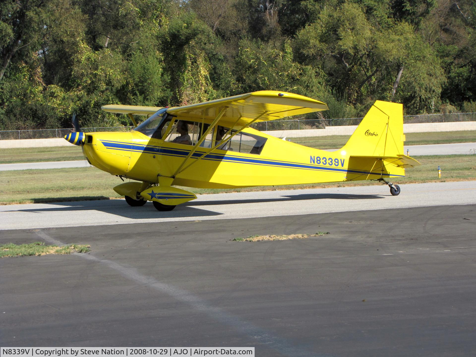 N8339V, 1966 Champion 7ECA Citabria C/N 196, Colorful 1966 Champion 7ECA taxiing (unfortunately this aircraft crashed with two souls lost nr. Lake Elsinore, CA on June 17, 2009) @ photographer-friendly Corona Municipal, CA
