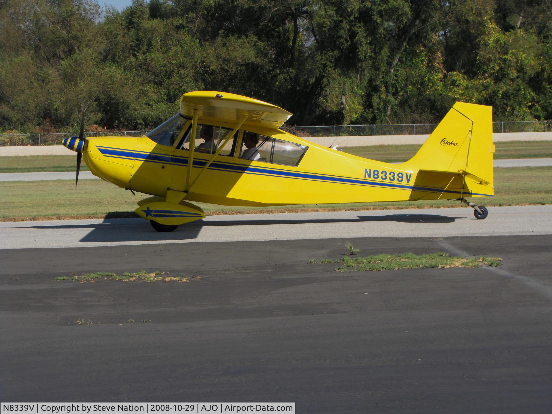 N8339V, 1966 Champion 7ECA Citabria C/N 196, Colorful 1966 Champion 7ECA taxiing (unfortunately this aircraft crashed with two souls lost nr. Lake Elsinore, CA on June 17, 2009) @ photographer-friendly Corona Municipal, CA