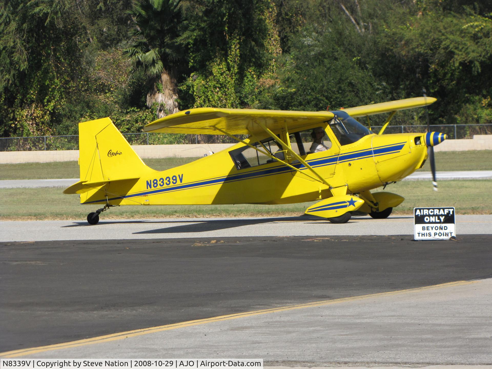 N8339V, 1966 Champion 7ECA Citabria C/N 196, Colorful 1966 Champion 7ECA taxiing (unfortunately this aircraft crashed with two souls lost nr. Lake Elsinore, CA on June 17, 2009) @ photographer-friendly Corona Municipal, CA
