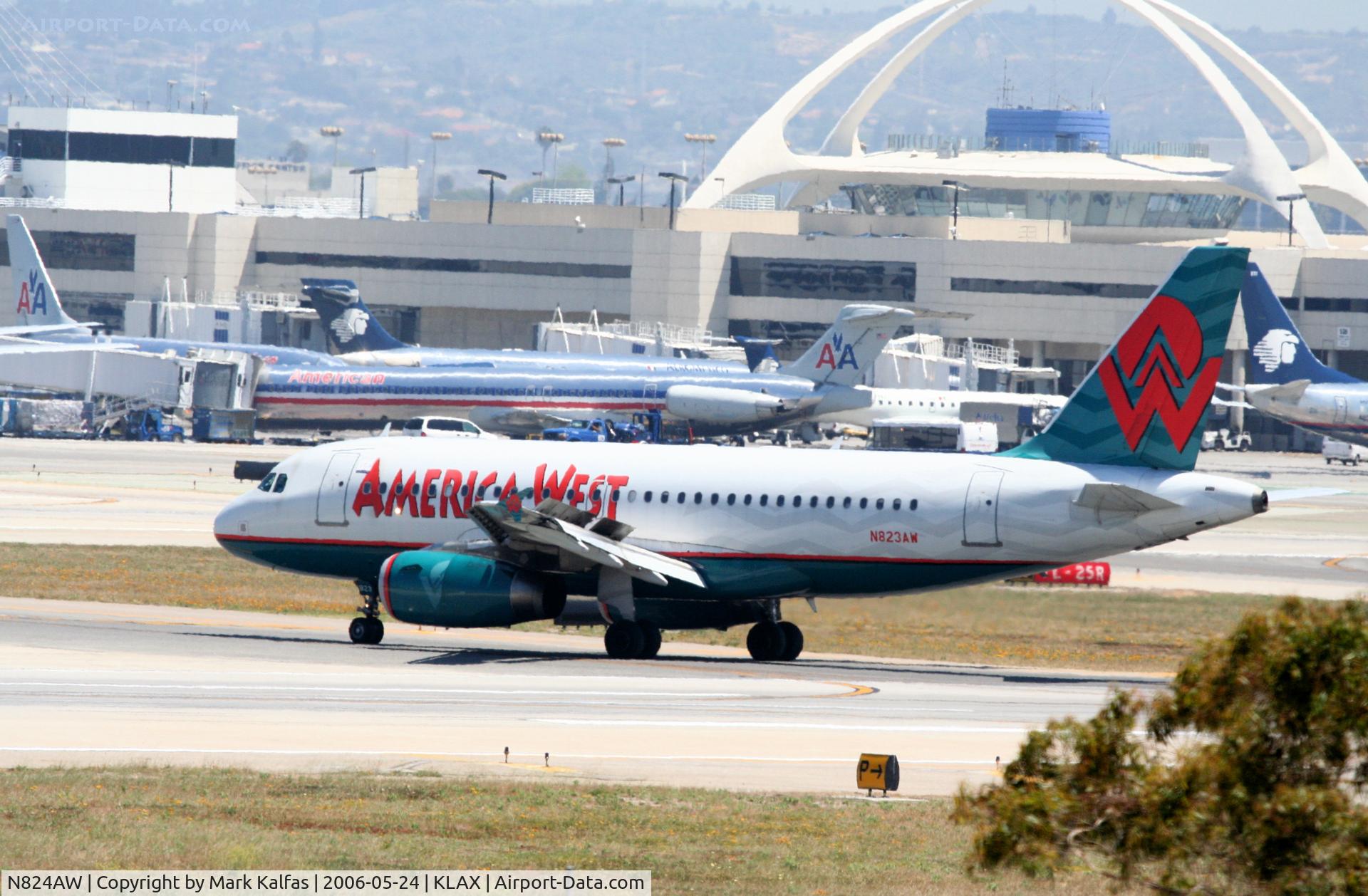 N824AW, 2001 Airbus A319-132 C/N 1490, America West Airbus A319-132, N824AW turning off 25L KLAX