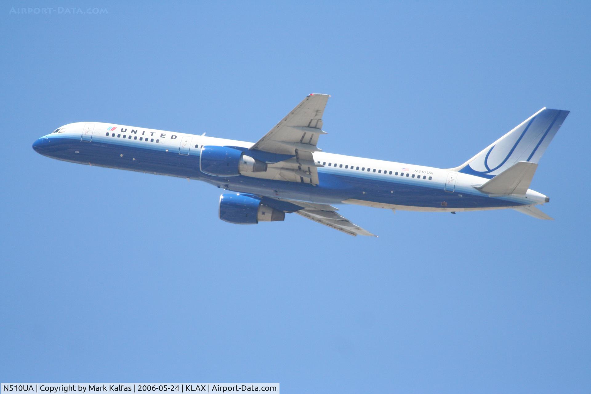 N510UA, 1990 Boeing 757-222 C/N 24780, United Airlines Boeing 757-222, N510UA departs KLAX RWY 25R