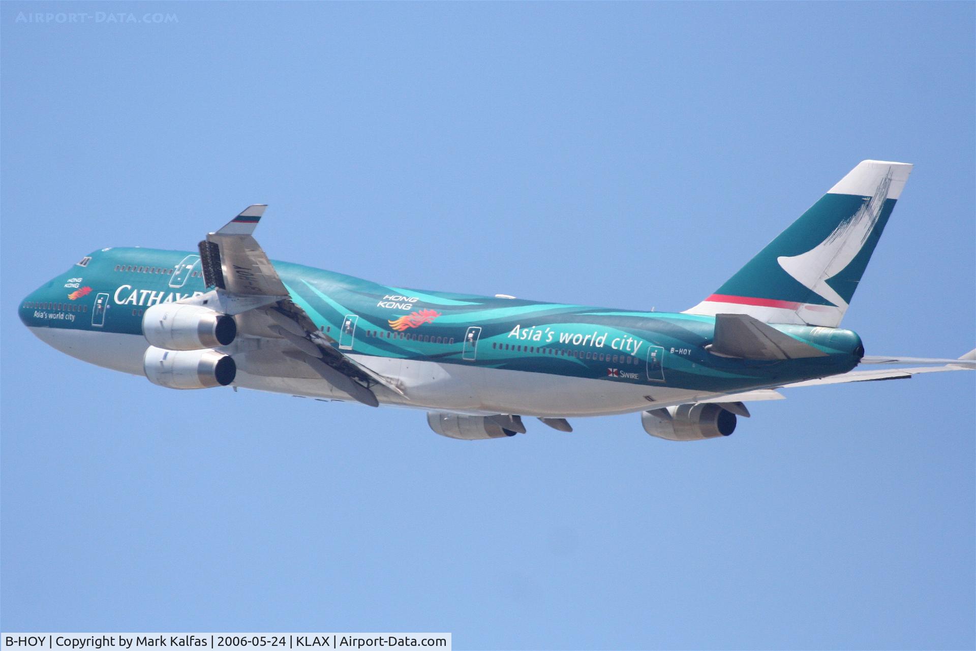 B-HOY, 1991 Boeing 747-467 C/N 25351, Cathay Pacific 747-467, B-HOY departs 25R KLAX