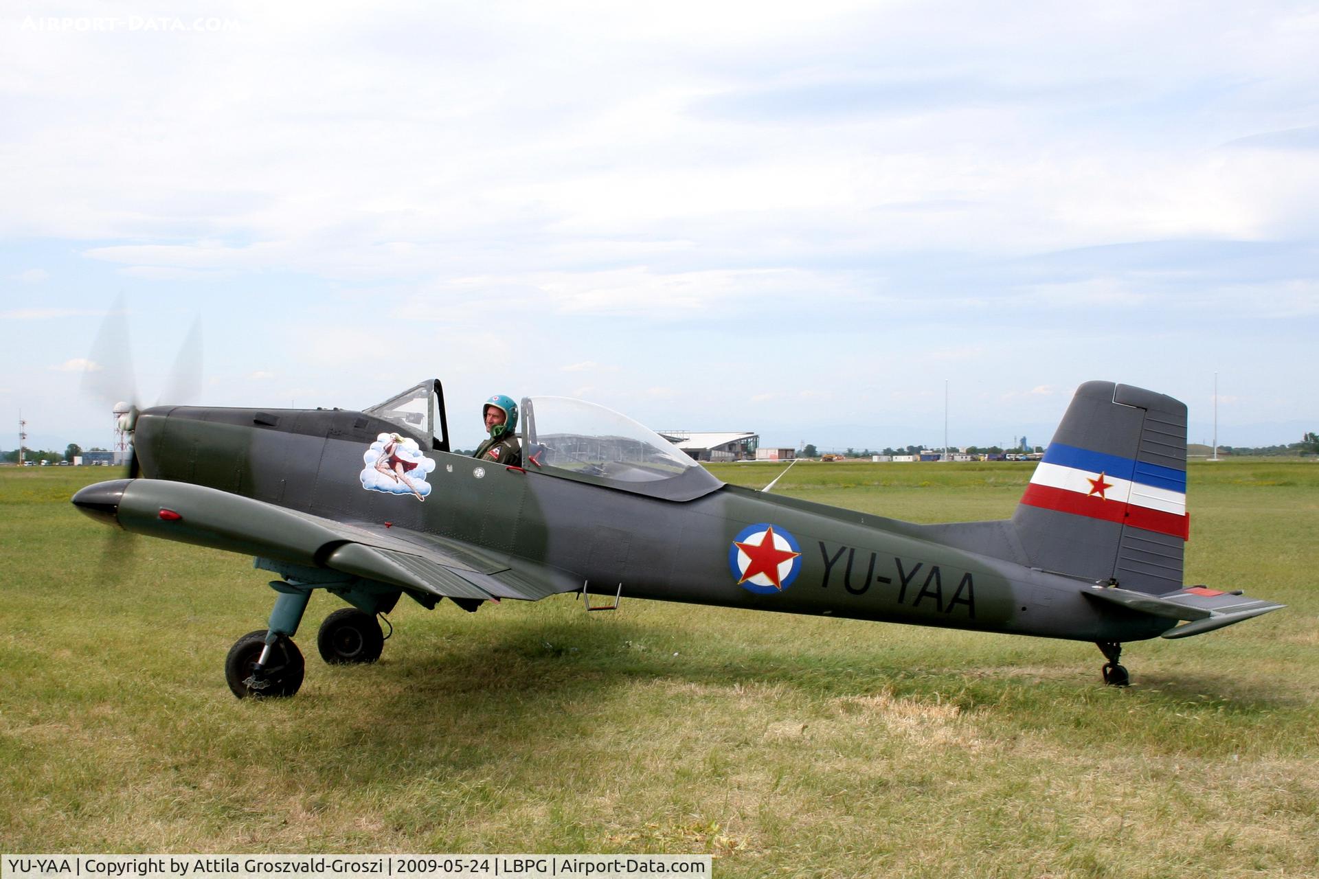 YU-YAA, Soko J-20 Kraguj C/N 30136, BIAF 09 Bulgaria Plovdiv (Krumovo) LBPG Graf Ignatievo Military Air Base - The starting of rolling it LBPD - Plovdiv-Krumovo into an international airport's direction. Pilot, Jelen M.