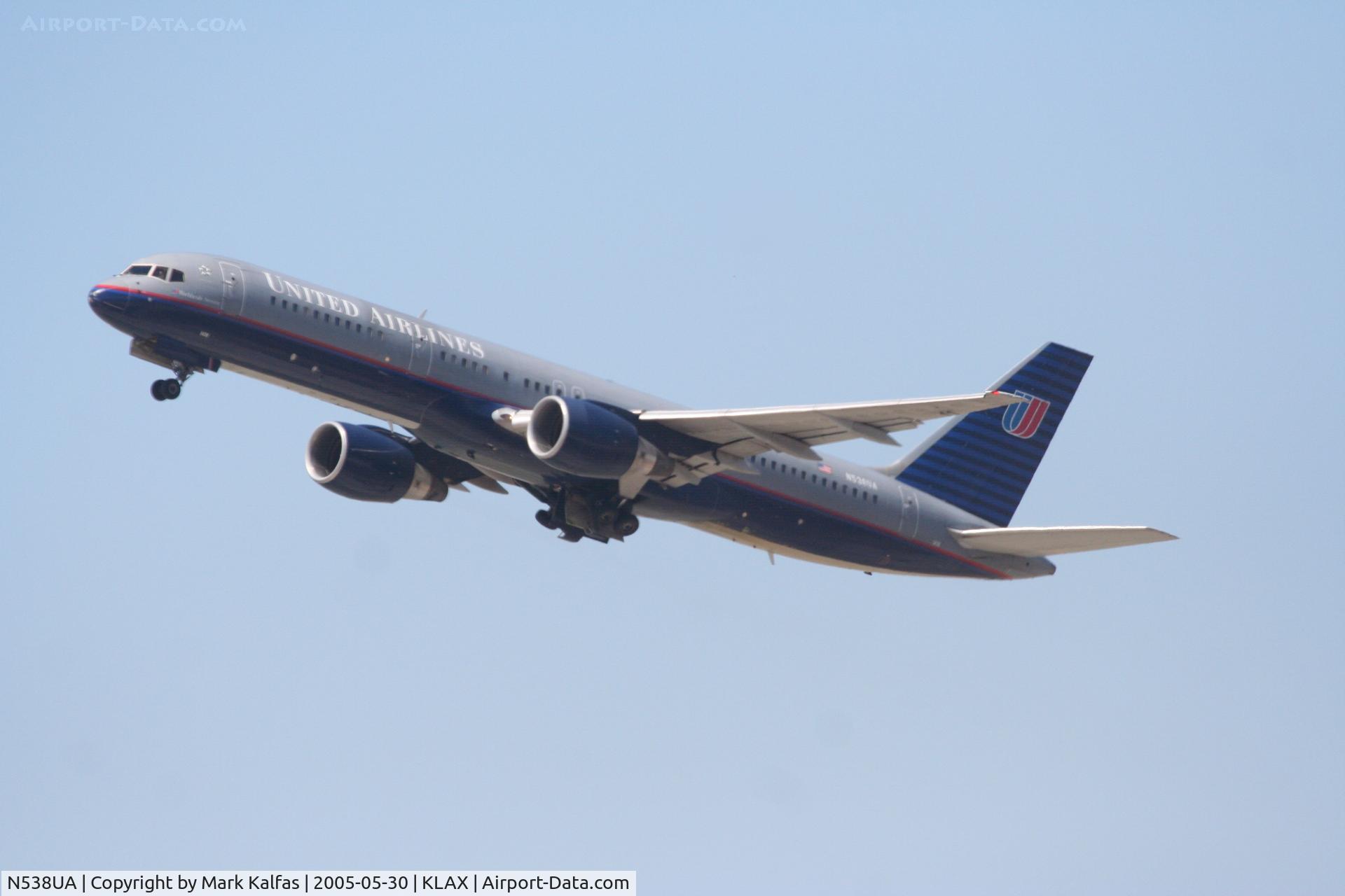N538UA, 1991 Boeing 757-222(SF) C/N 25222, United Airlines Boeing 757-222, N538UA departs KLAX RWY 25R